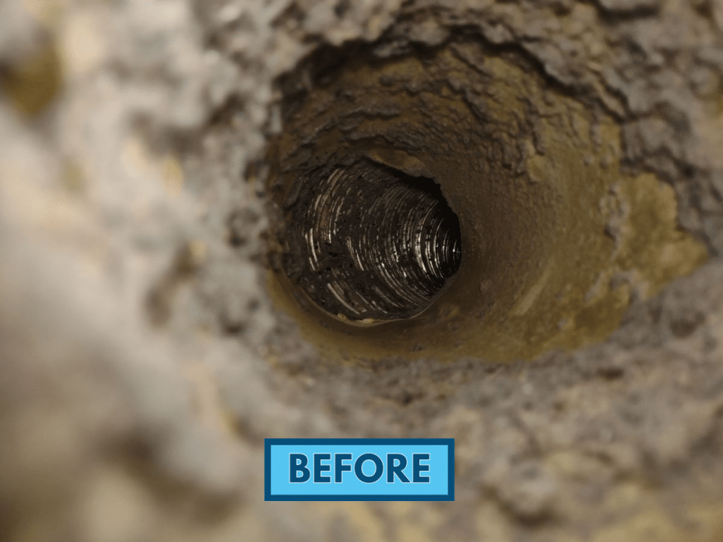 Dirty dryer vent before bring cleaned by Eastern Shore in Toms River, NJ